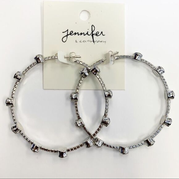 Platinum Jeweled Flexi-Hoop Earrings - Picture 1 of 8